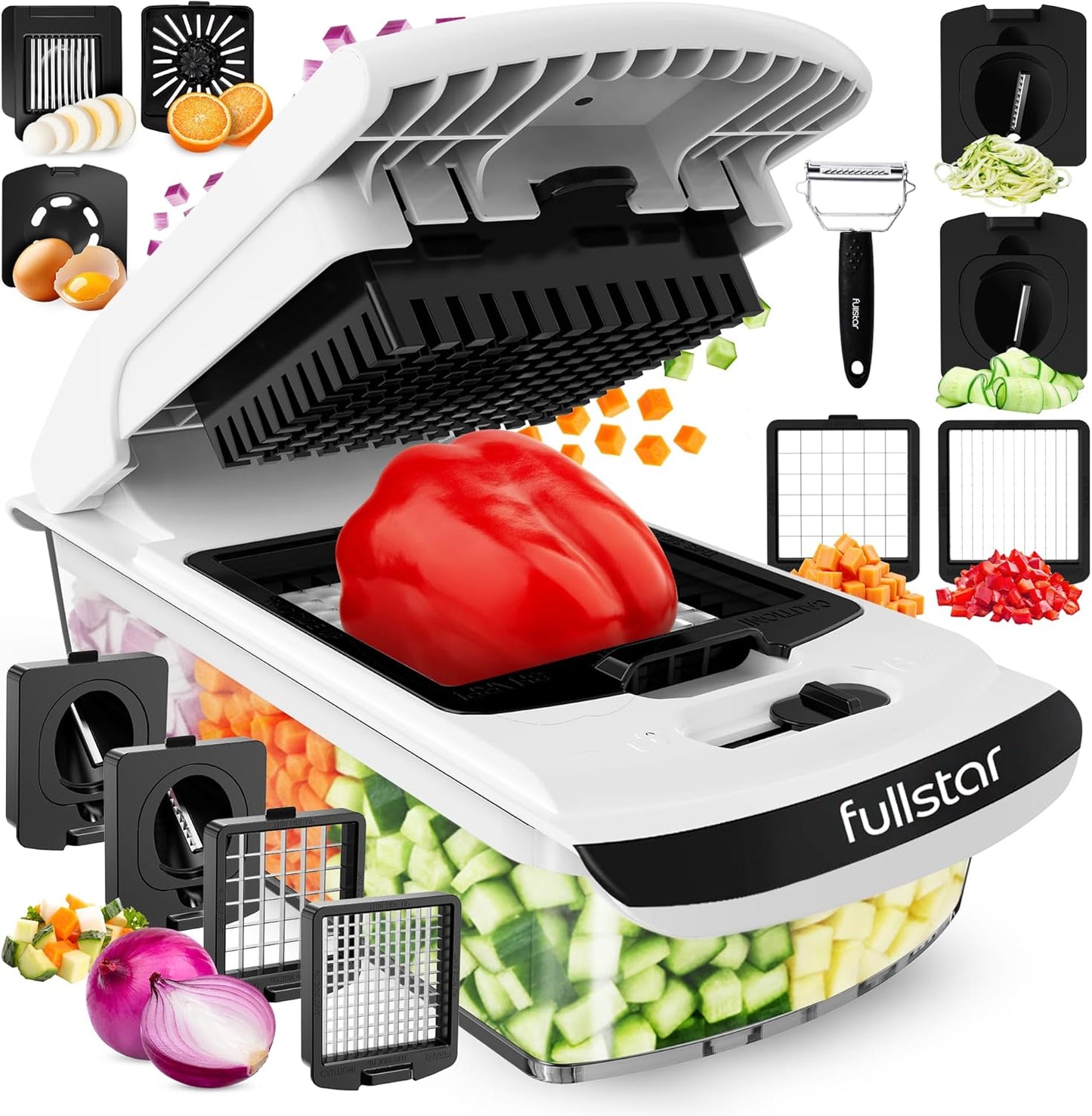 Fullstar The Original Pro Chopper - Vegetable Chopper and Spiralizer, Food Chopper with Container, Fruit Slicer, Kitchen Gadgets & Gifts, Home Essentials (4 in 1, White)