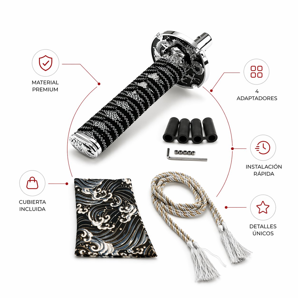 Universal Katana Gear Shift Lever – Samurai Sword Handle with 4 Adapters