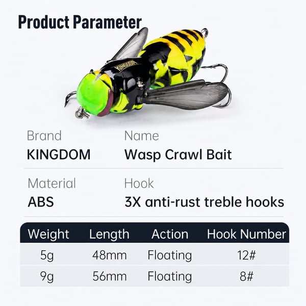 🔥Last Day 49% OFF - 🐝 Bionic Wasp Crawl Bait - Topwater Micro Fishing Lure with Acoustic Noise Steel Balls for Bass & Pike Professional Anglers